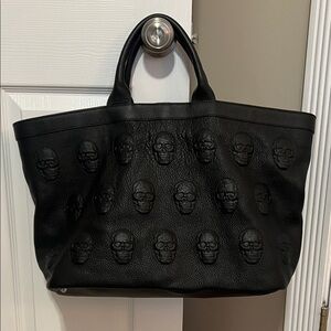 IO PELLE Black Skull Embossed Tote Bag